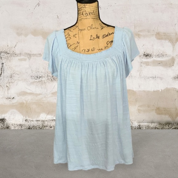 NWT LC Lauren Conrad Periwinkle Blue Smocked Flutter Sleeved Top Size 0X - Picture 4 of 11